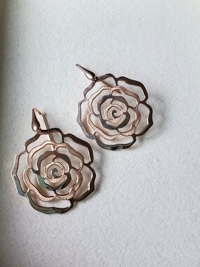 3/$100 Rose-Cut Flower Drop Earrings - Gold Tone